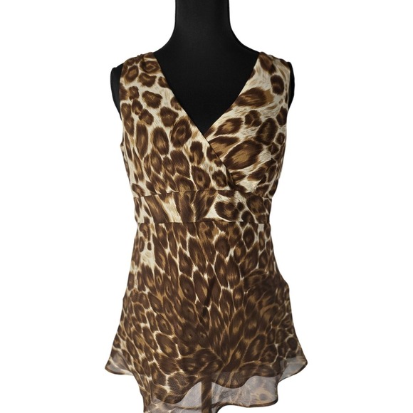 INC Concepts International Brown & Tan Blouse Aminal Print Size 4 - Picture 1 of 8